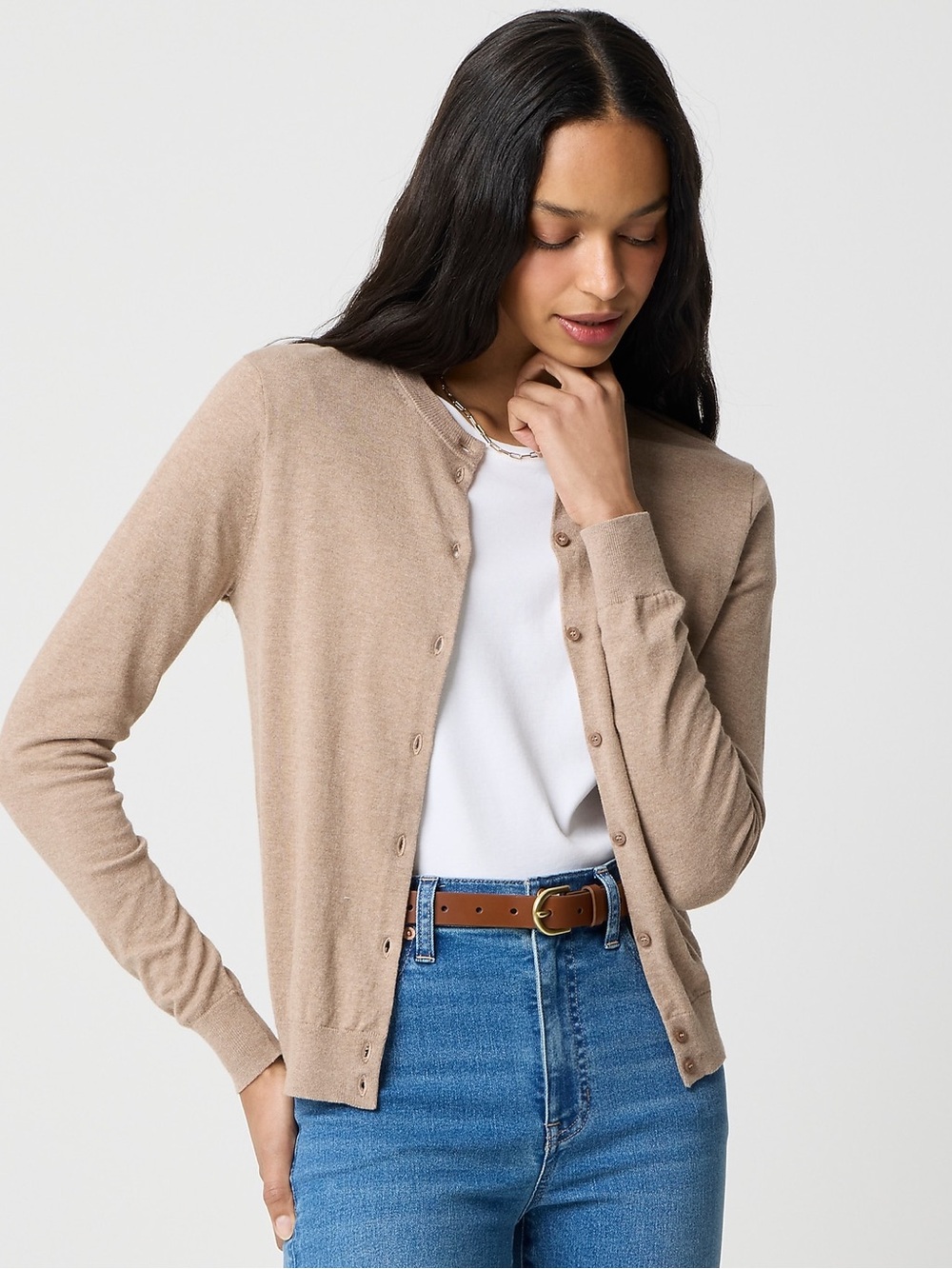 NWT J.Crew Factory Classic Cotton Cardigan Sweater Heather Mushroom S